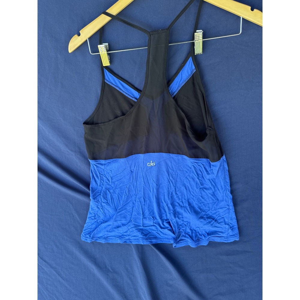 Alo Yoga Colorblock Mesh Racerback Tank Top Blue Black Activewear Womens